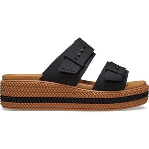 Womens Slide Sandal Black Cushioned Wedge Heel Classic Comfort Slip on Shoes